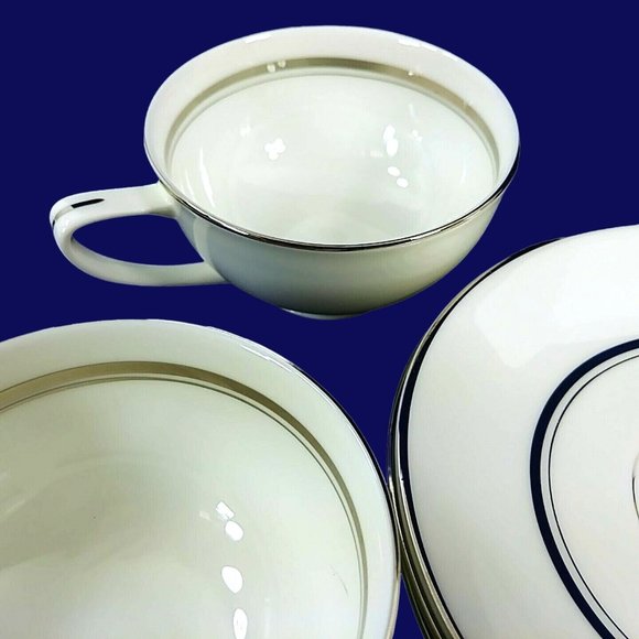 Cup Saucer Set Imperial Fukagawa Porcelain China Silver Trim 4 Cups 4 Saucers - Picture 6 of 11